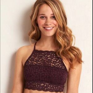 Aerie High Neck Burgundy Lace Bralette